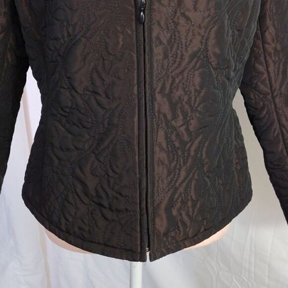 Dana Buchman Vntg Dark Brown Fitted Embroidered Puffer Zip Up Jacket 10P - Picture 4 of 17